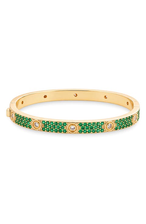 Lumire 14k Gold Plated Emerald Cubic Zirconia Bangle