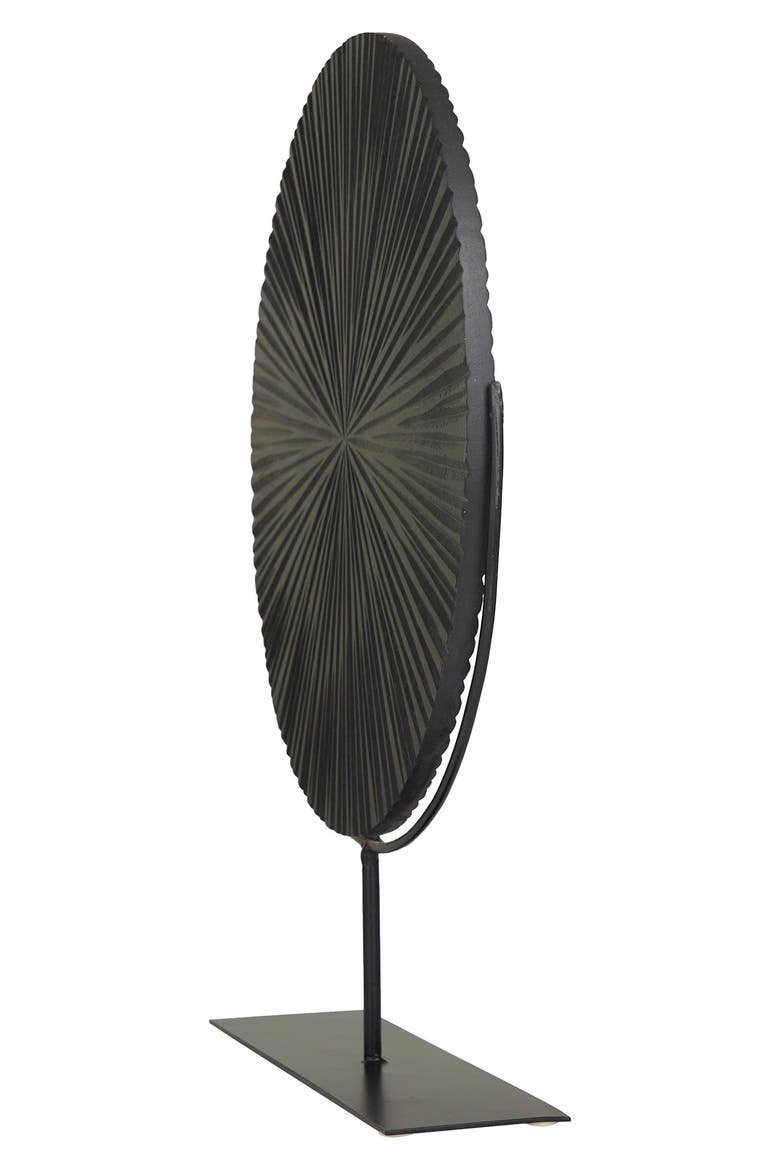 Black Metal Carved Starburst Sculpture with Stand, Alternate, color, BLACK
