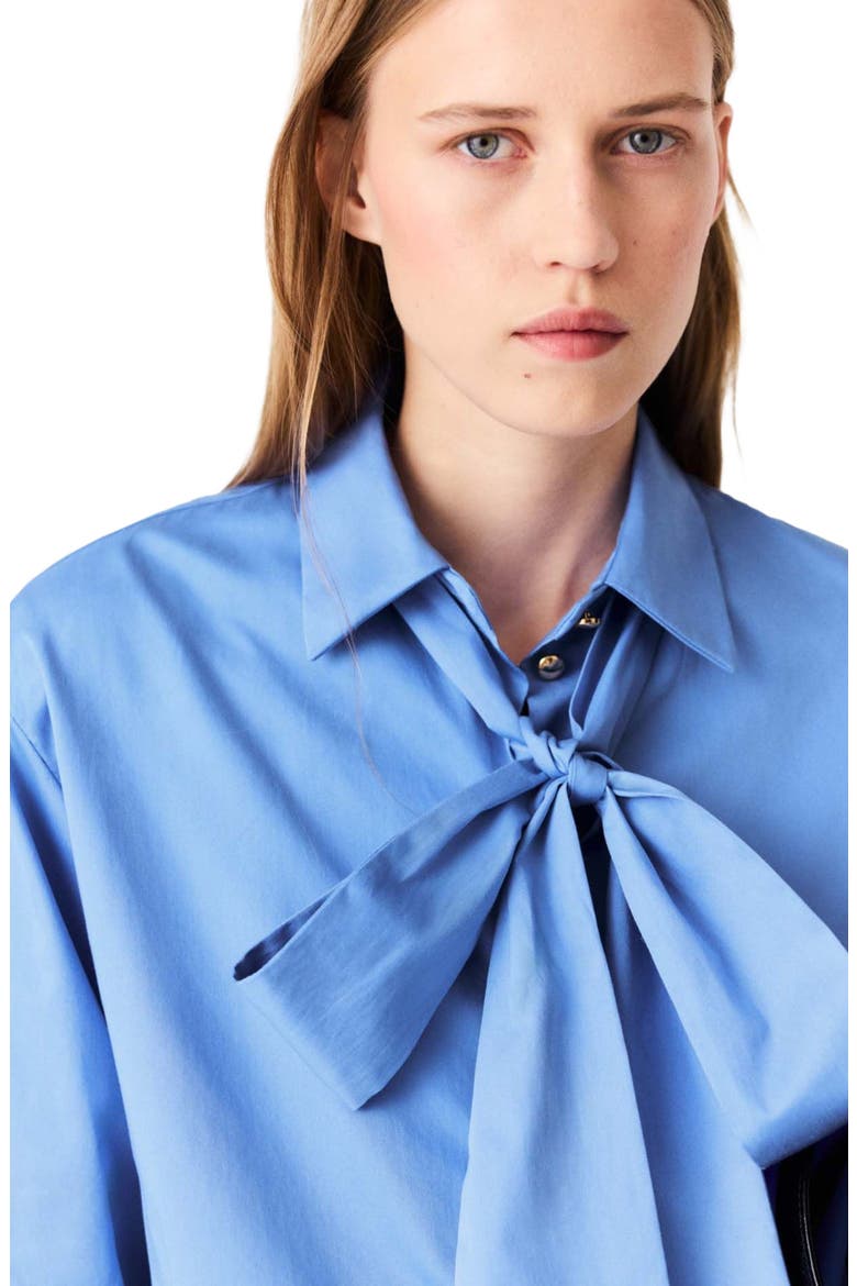 Cotton pussy bow shirt, Alternate, color, Blue