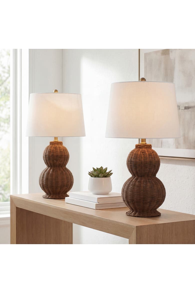 Millie 23" Modern Coastal Woven Rattan Gourd LED Table Lamp, Main, color, Dark Brown