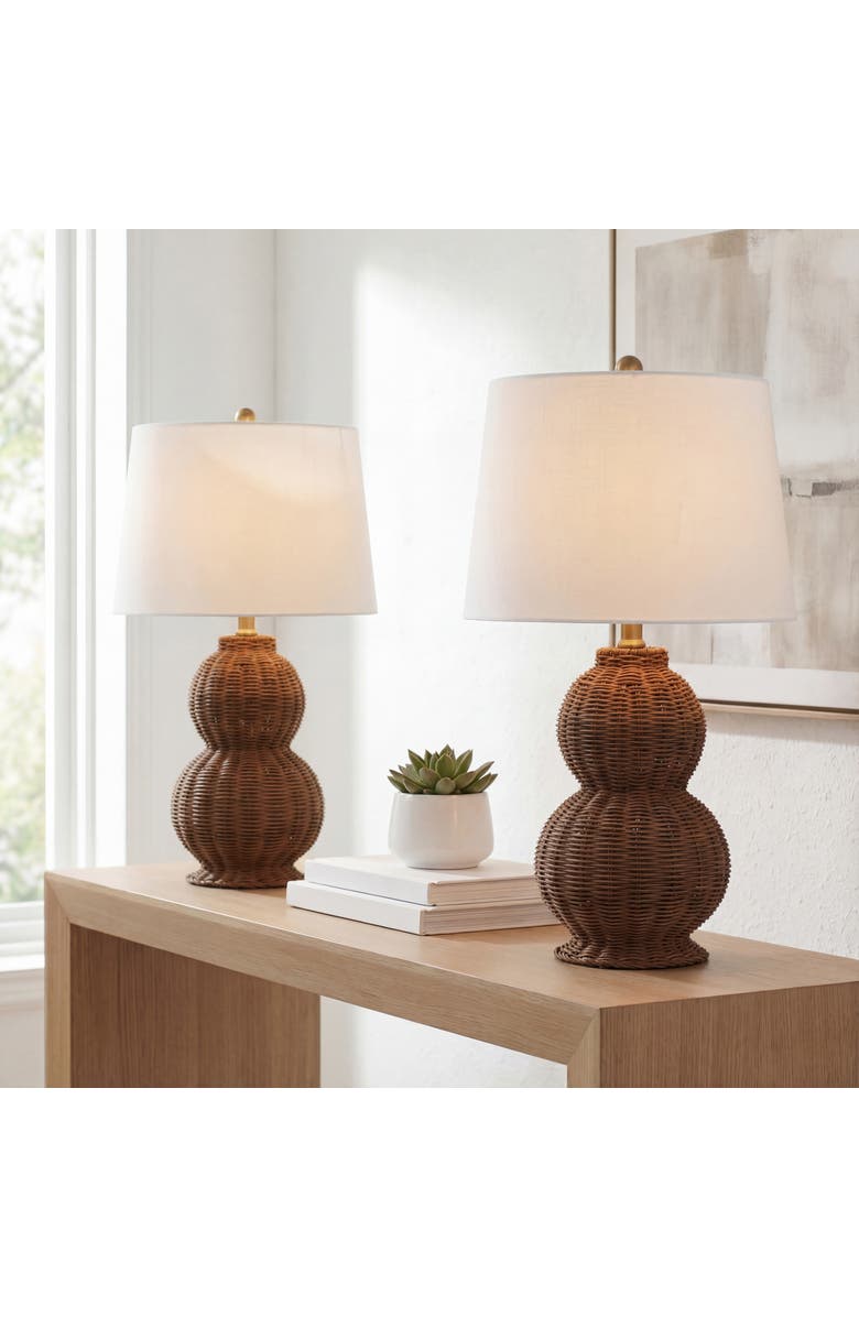 JONATHAN Y Millie 23" Modern Coastal Woven Rattan Gourd LED Table Lamp, Main, color, Dark Brown