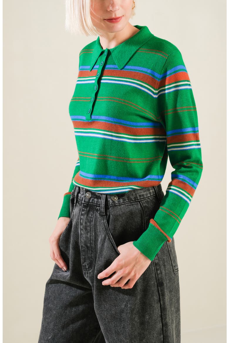 Striped Long Sleeve Sweater, Alternate, color, GREEN MULTI