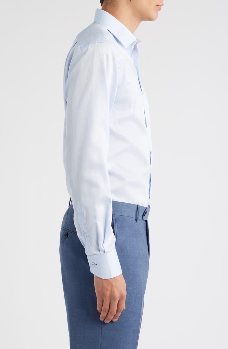 Lorenzo Uomo Trim Fit Light Blue Cotton Herringbone Dress Shirt, Alternate, color, Light Blue