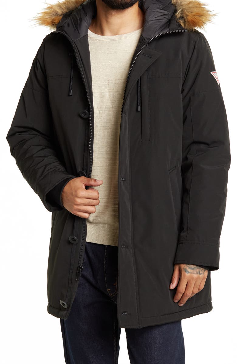 GUESS Faux Fur Trim Hooded Parka Jacket, Main, color,