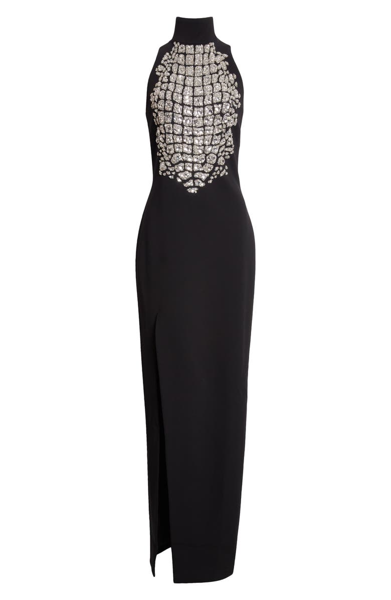 Balmain Beaded Croc Embellished Slit Gown, Alternate, color, Black/ Crystal