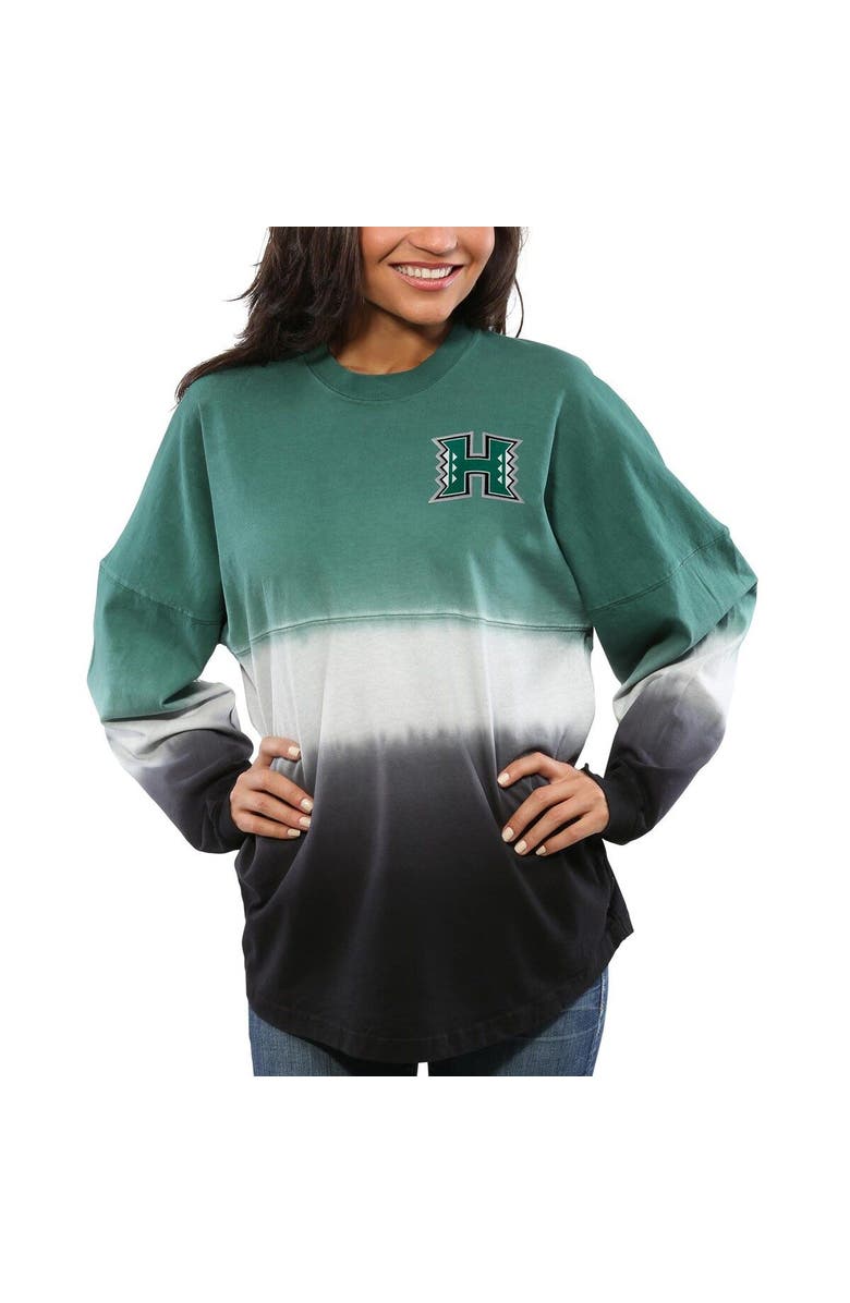 SPIRIT JERSEY Women's Green Hawaii Warriors Ombre Long Sleeve Dip-Dyed Spirit Jersey, Alternate, color, 