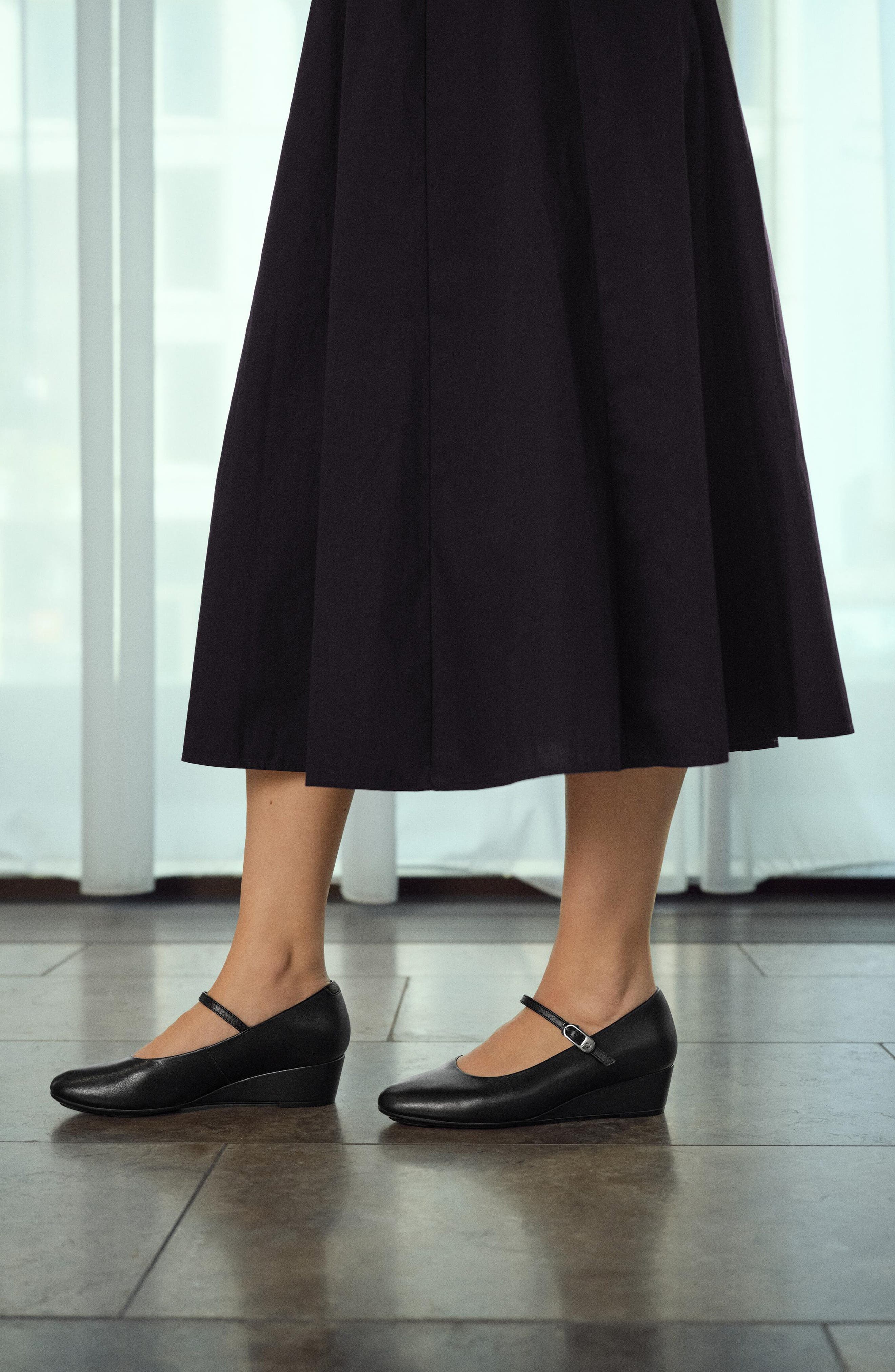 Elevate Leather Wedge Mary Jane, Alternate, color, BLACK