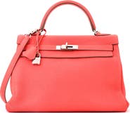 Pre-Owned Hermes Kelly Handbag Pink Clemence with Palladium Hardware 32