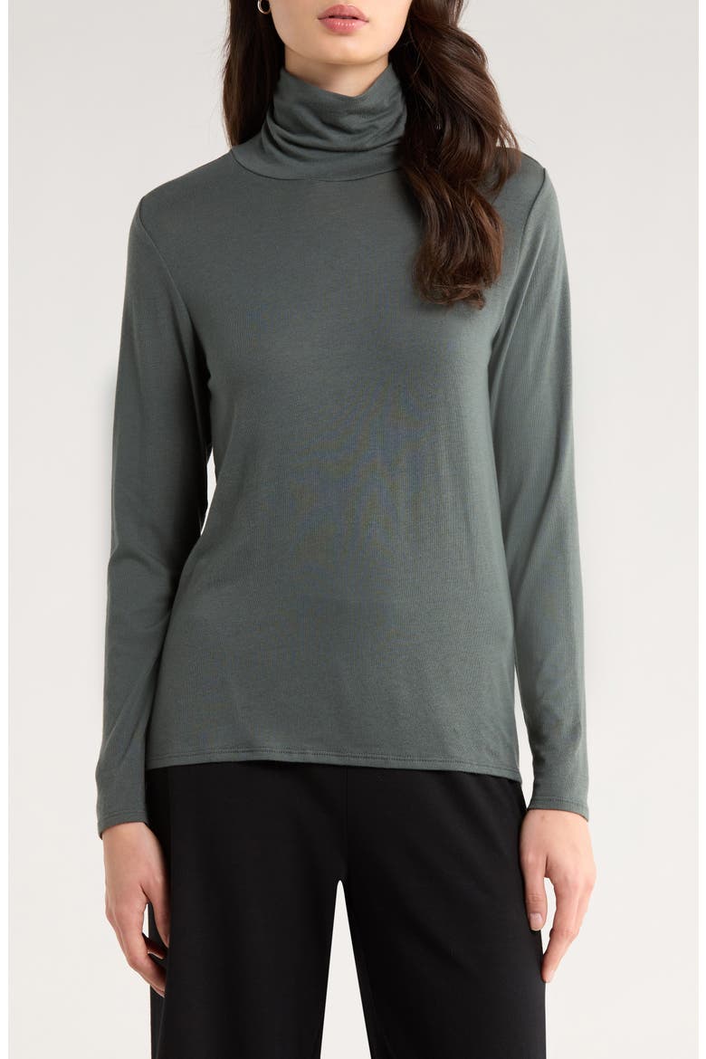 Turtleneck Stretch Organic Cotton Blend Top, Main, color, EVERGLADE