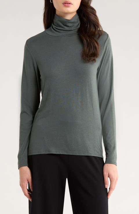 Turtleneck Stretch Organic Cotton Blend Top