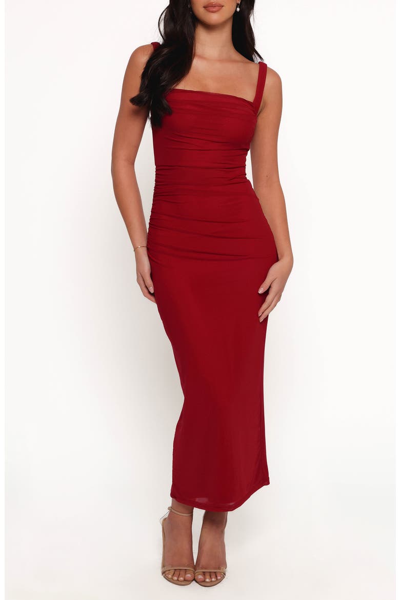 Eira Ruched Sleeveless Maxi Dress, Main, color, WINE
