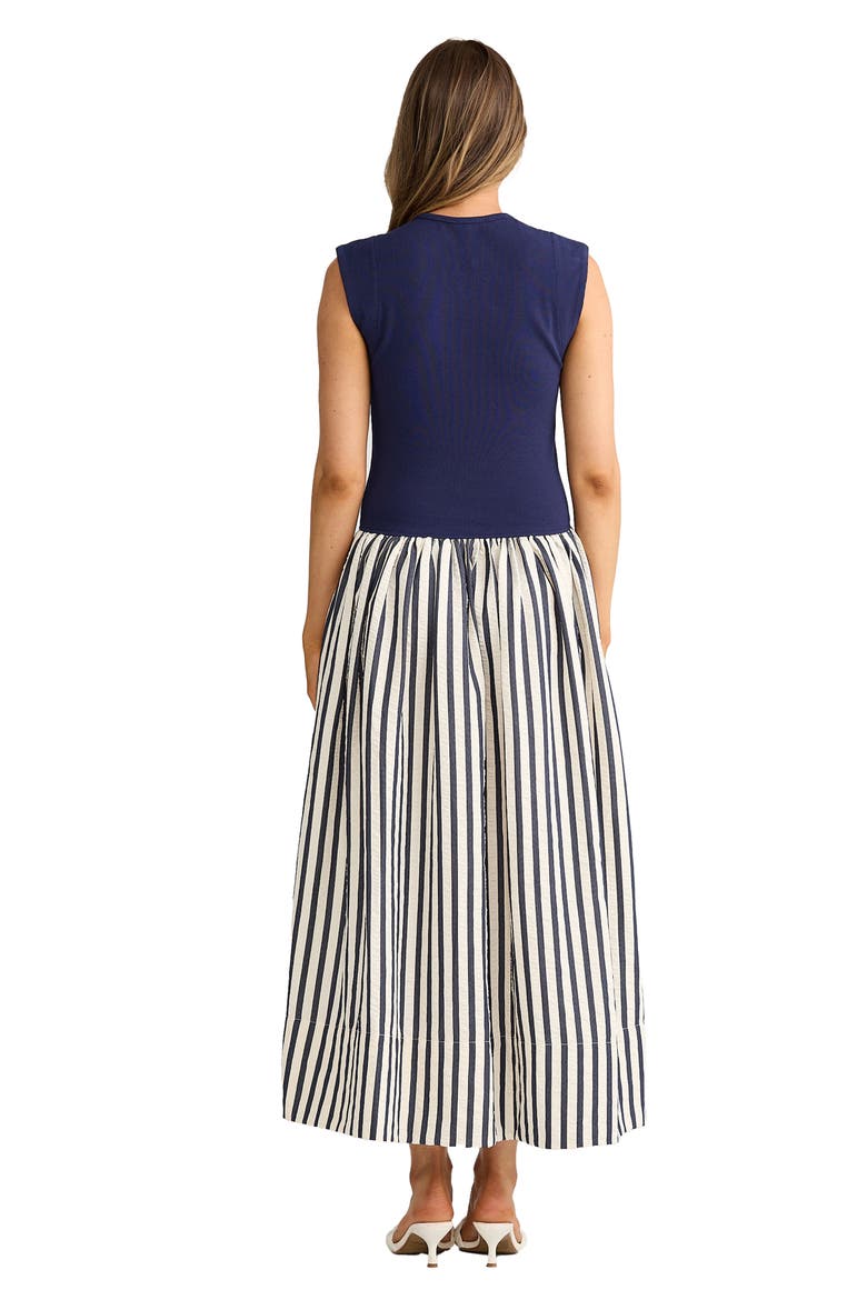 Daphne Sleeveless Mixed Media Dress, Alternate, color, NAVY WIDE STRIPE