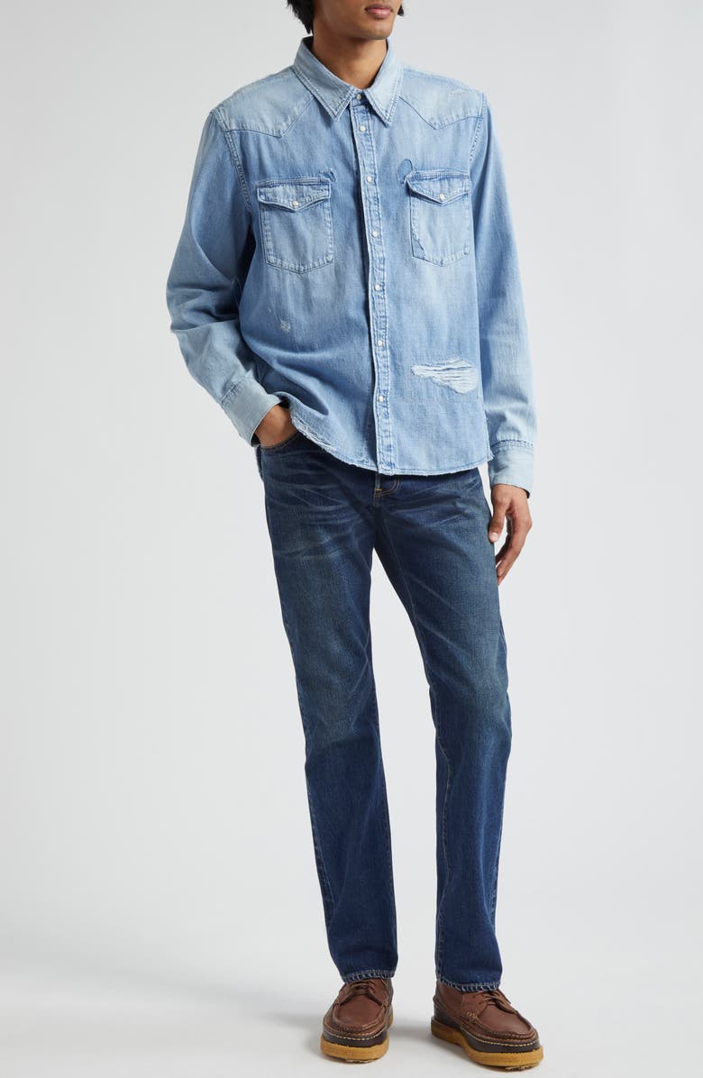 VISVIM Social Sculpture Cotton Denim Snap-Up Shirt, Alternate, color, 