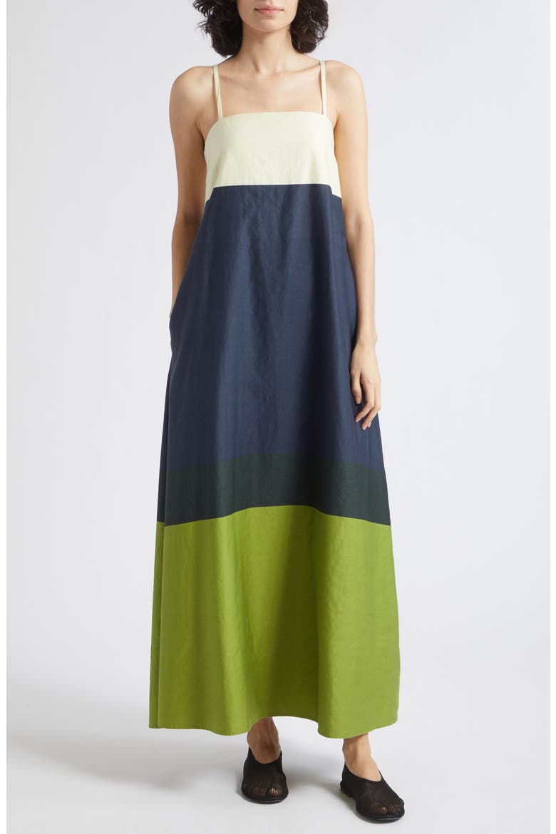 Symmetria Hennika Colorblock Dress, Main, color, LIGHT YELLOW DARK BLUE GREEN