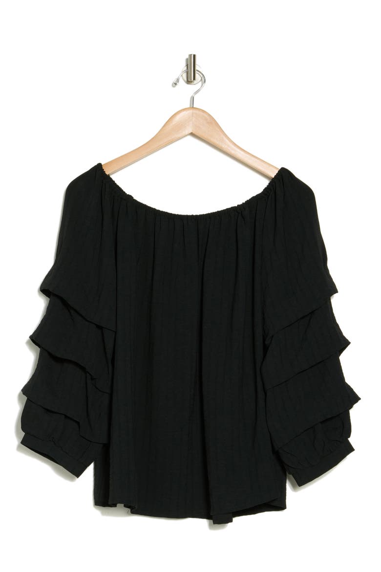 Lantern Sleeve Off the Shoulder Top, Alternate, color, BLACK