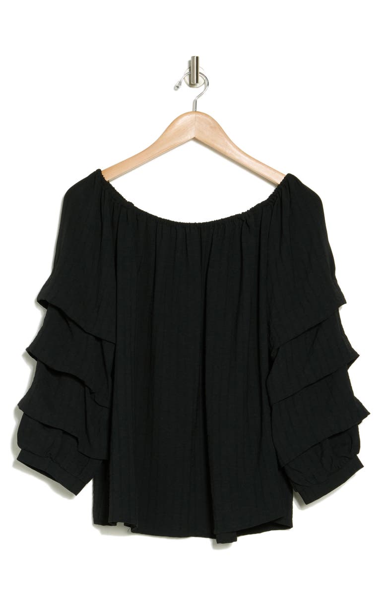 PATRIZIA LUCA Lantern Sleeve Off the Shoulder Top, Alternate, color, Black