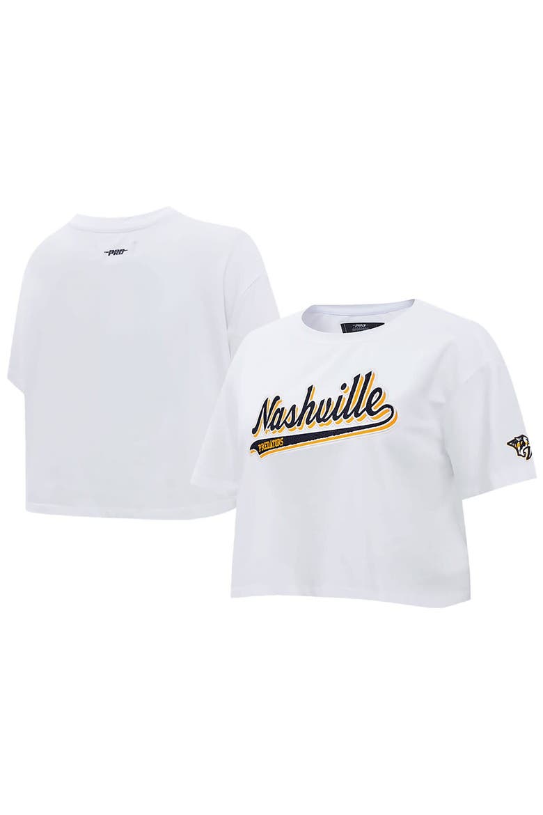 Women's Pro Standard White Nashville Predators Boxy Script Tail Cropped T-Shirt, Alternate, color, White