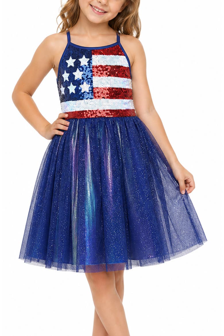 Kids' Sequin Flag Party Dress, Alternate, color, NAVY/ RED
