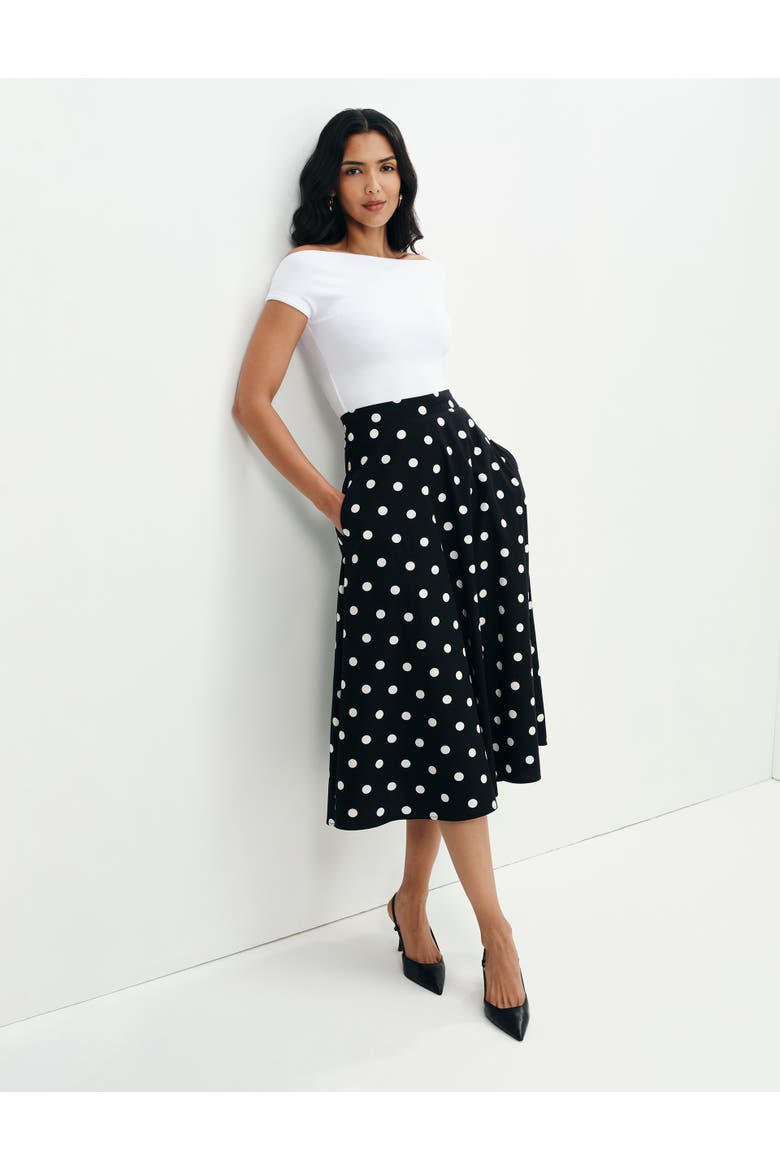 Meeka Polka Dot Cotton Midi Skirt, Alternate, color, Black Spot