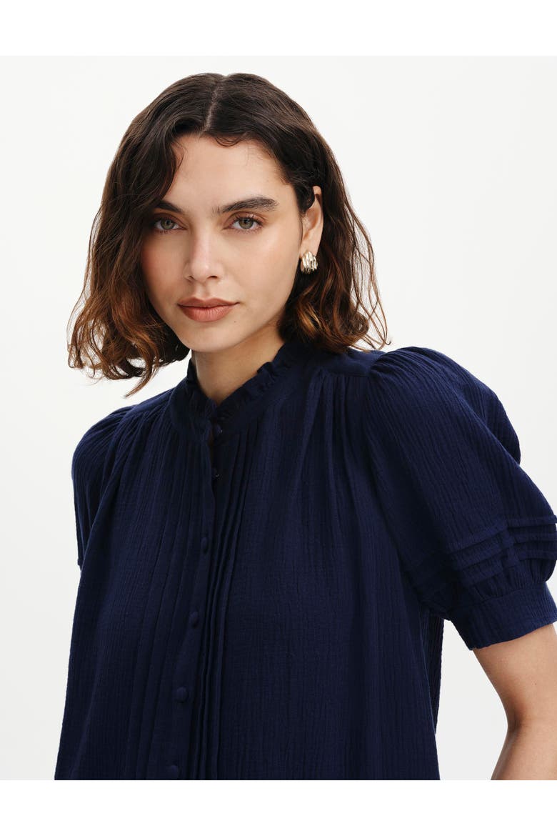 Teagan Cotton Cheesecloth Pintuck Blouse, Alternate, color, Navy