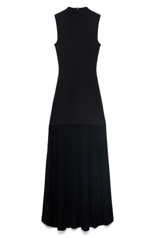 Mango Long Knitted Dress With Perkins Neck Black In Black