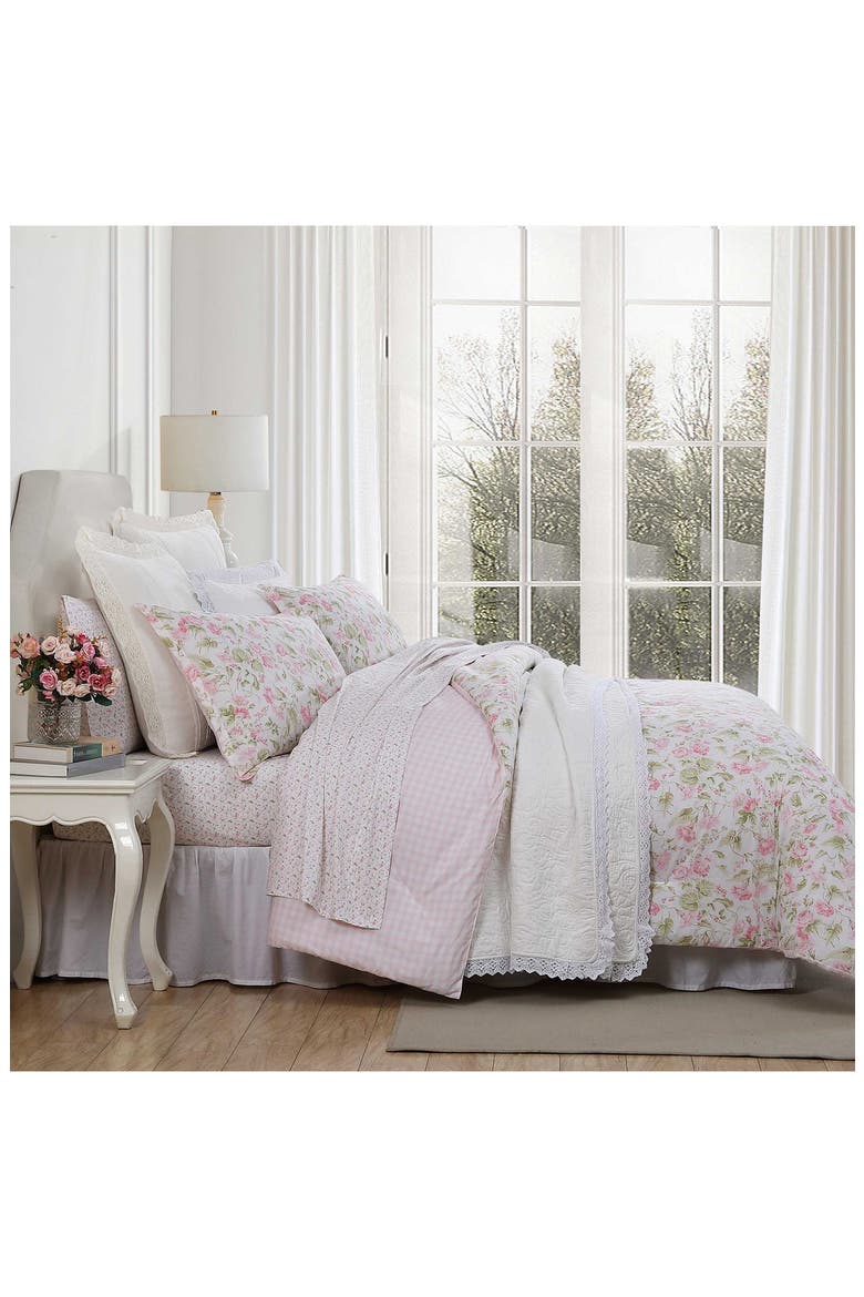 Morning Gloria 3-Piece Comforter & Sham Set, Alternate, color, PRETTY PINK/ GREEN