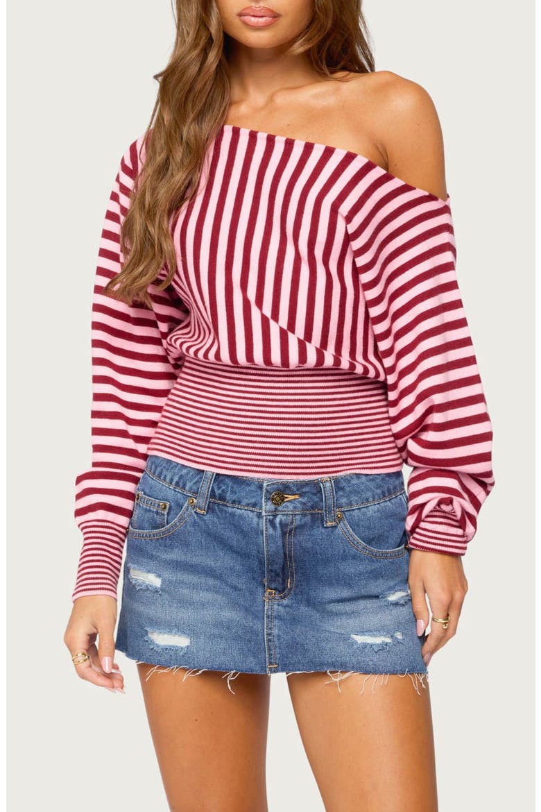 Brida Striped Off-the-Shoulder Sweater, Main, color, BURGUNDY-AND-PINK