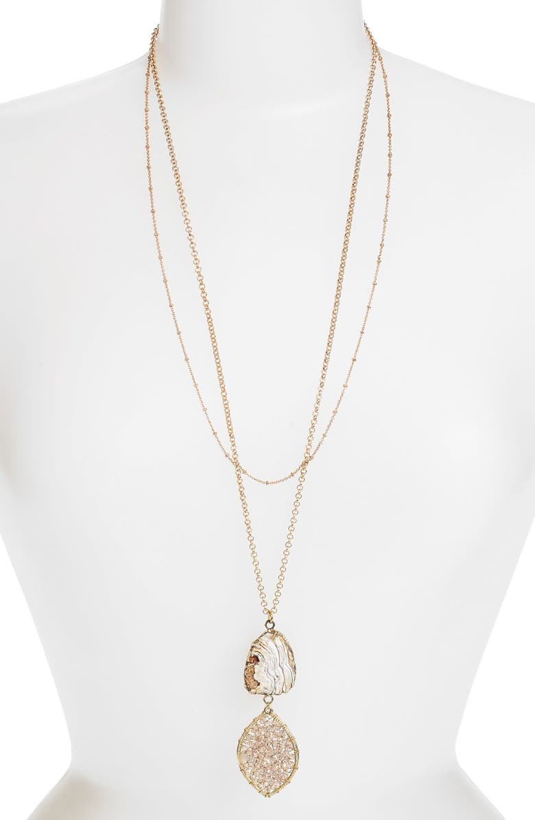 Panacea Stone & Beaded Crystal Pendant Layered Necklace, Main, color, 