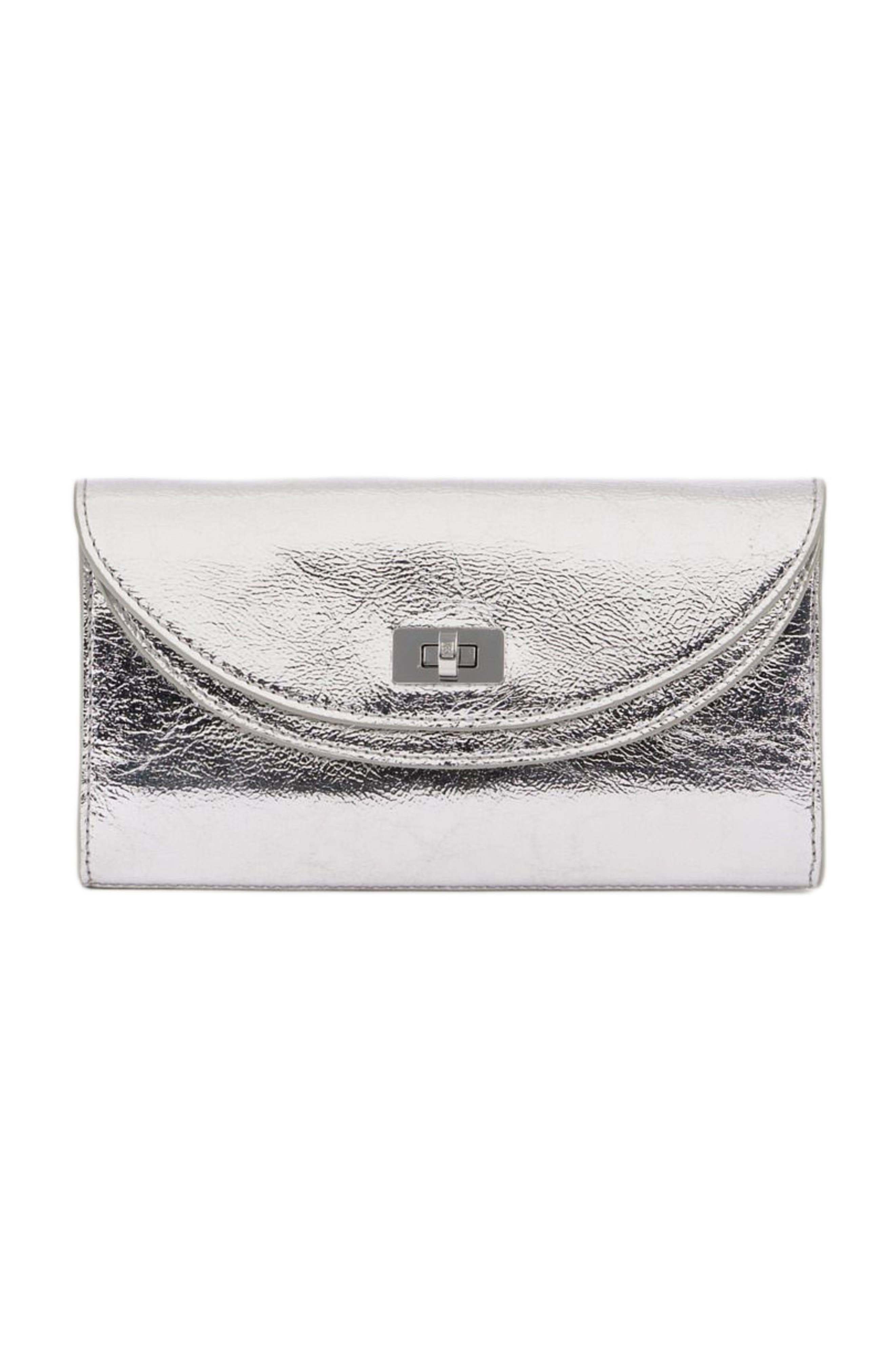 SANDRO Mambo leather clutch, Main, color, Silver
