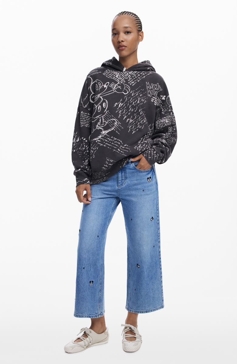 Desigual Mickey Mouse Print Cotton Hoodie, Alternate, color, Black
