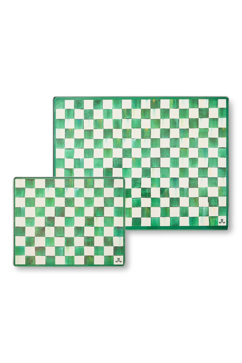 Emerald Check Set of 2 Glass Cutting Boards, Main, color, EMERALD