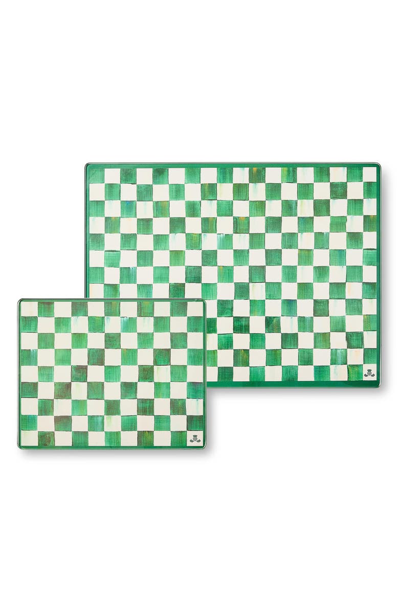 MACKENZIE CHILDS Emerald Check Set of 2 Glass Cutting Boards, Main, color, Emerald