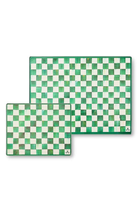 Emerald Check Set of 2 Glass Cutting Boards