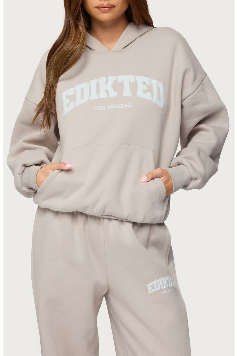 LA Logo Oversize Fleece Graphic Hoodie, Main, color, BEIGE