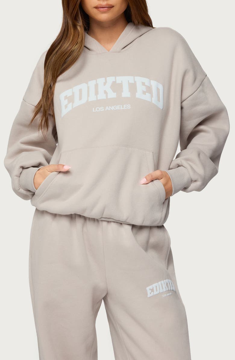 EDIKTED LA Logo Oversize Fleece Graphic Hoodie, Main, color, 