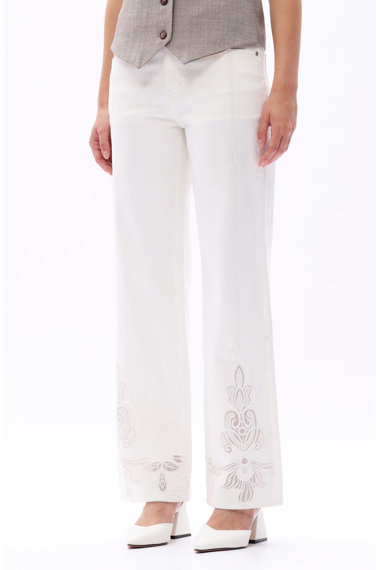 Embroidered Mid Rise Straight Leg Jeans, Alternate, color, WHITE