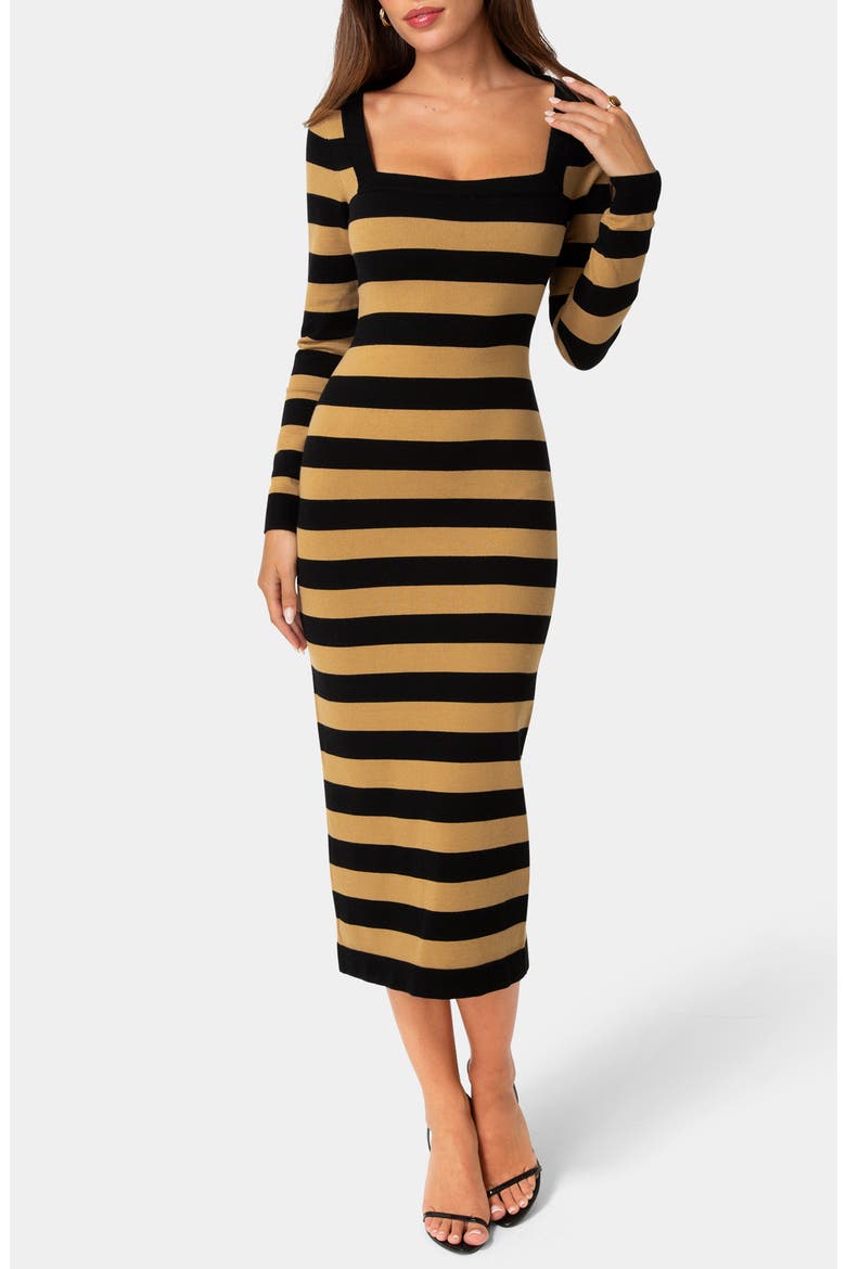 Long Sleeve Midi Sweater Dress, Main, color, BLACK/ BROWN