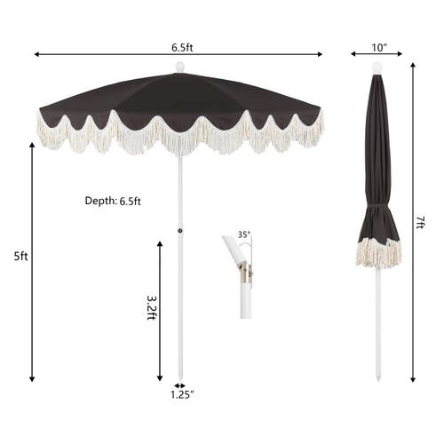Jonathan Y Mariner 6.5 Ft. Classic Cottage Fringe Tassel Market Beach Umbrella With Push Button Tilt In Brown