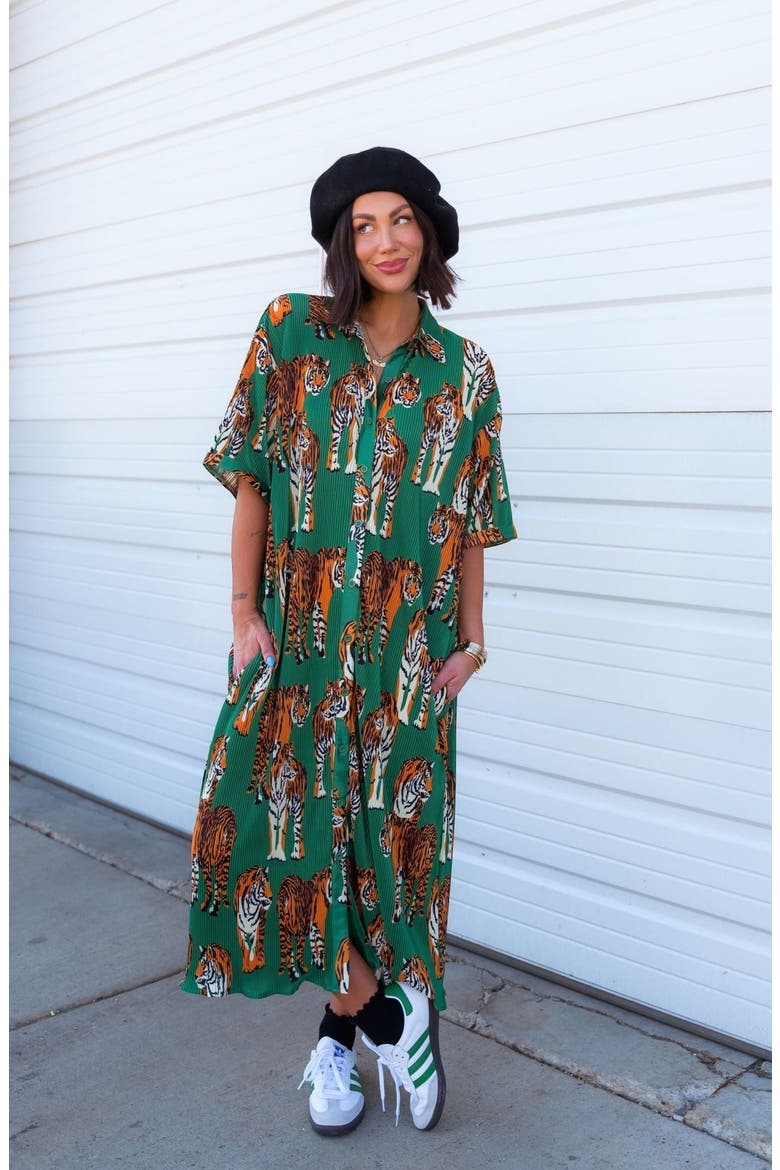 So Far So Good Oversize Plissé Shirt Dress, Alternate, color, GREEN