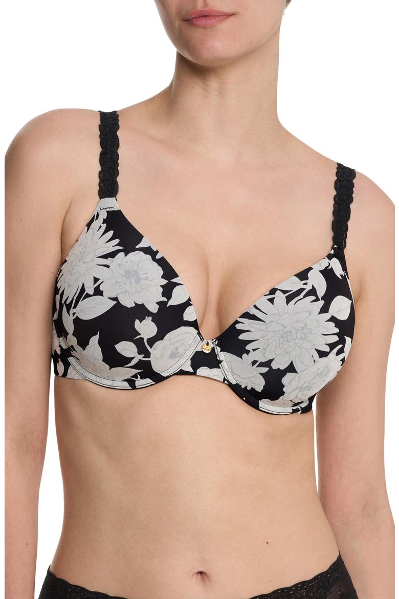 Pure Luxe Plunge Underwire T-Shirt Bra, Main, color, BLACK GARDEN ROSE PRINT