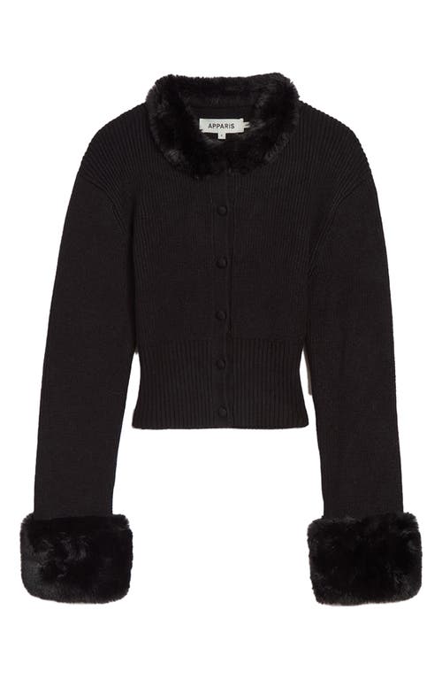 Apparis Rosa Pluche™ Faux Fur Trim Cardigan In Black