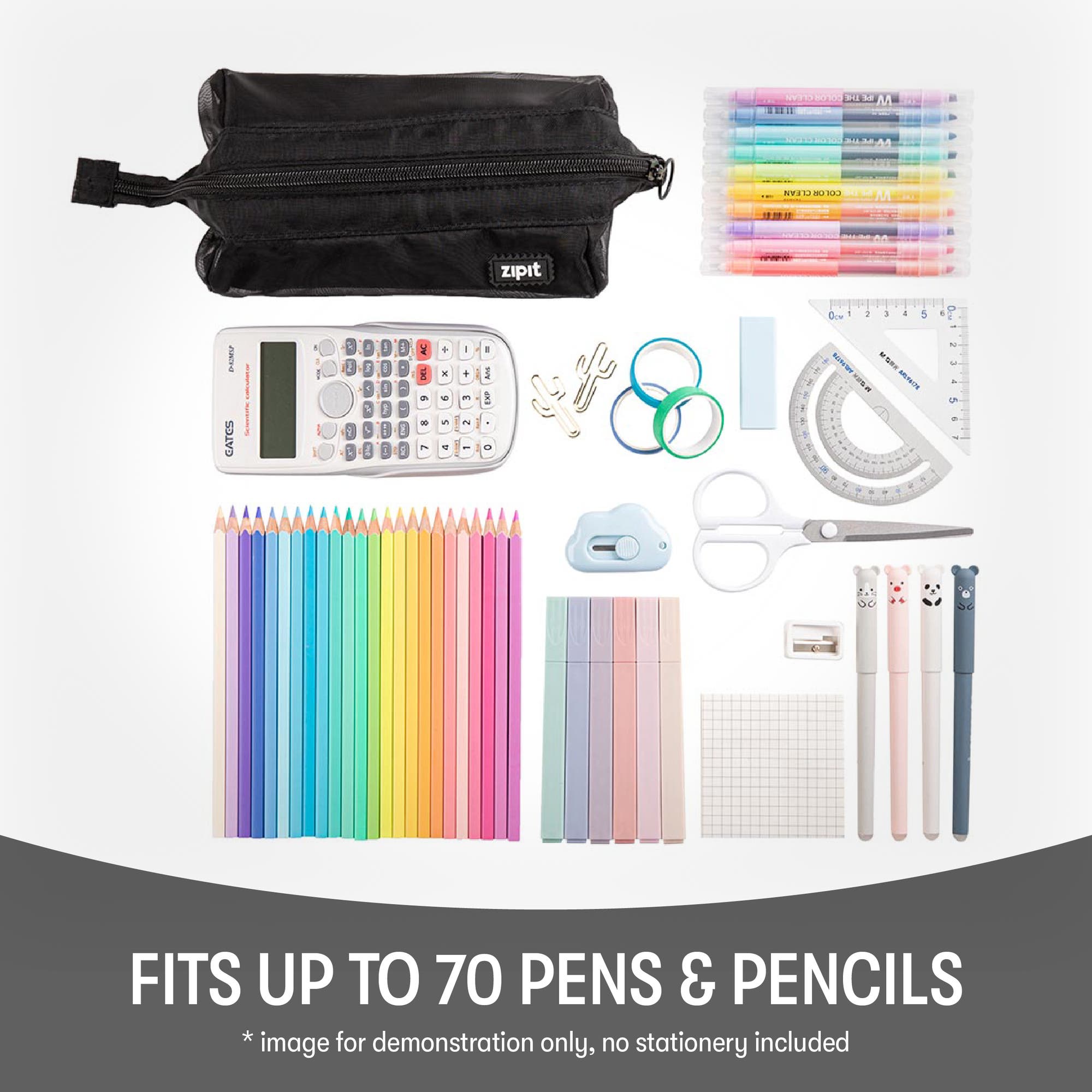 ZIPIT Lenny Pencil Case, Mesh Black, Large Storage Capacity Zipper Pouch, Alternate, color, Black