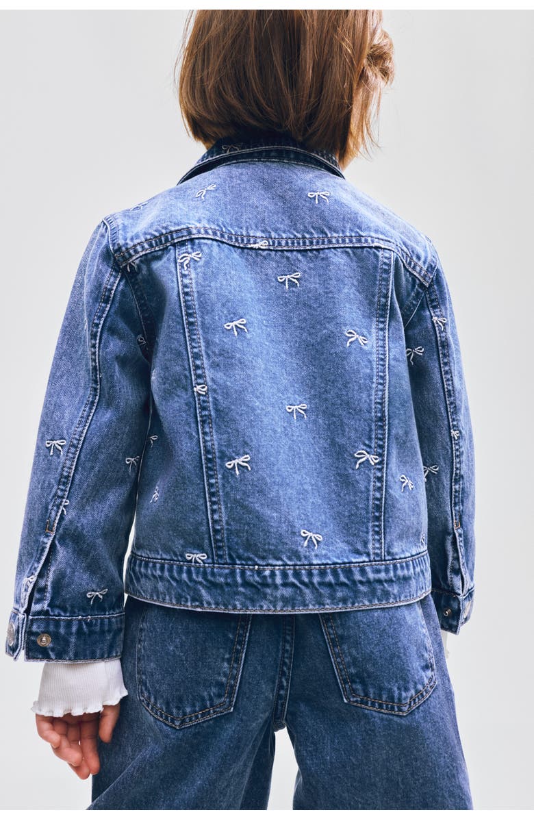 H&M Embroidered Denim Jacket, Alternate, color, Denim Blue/Bows
