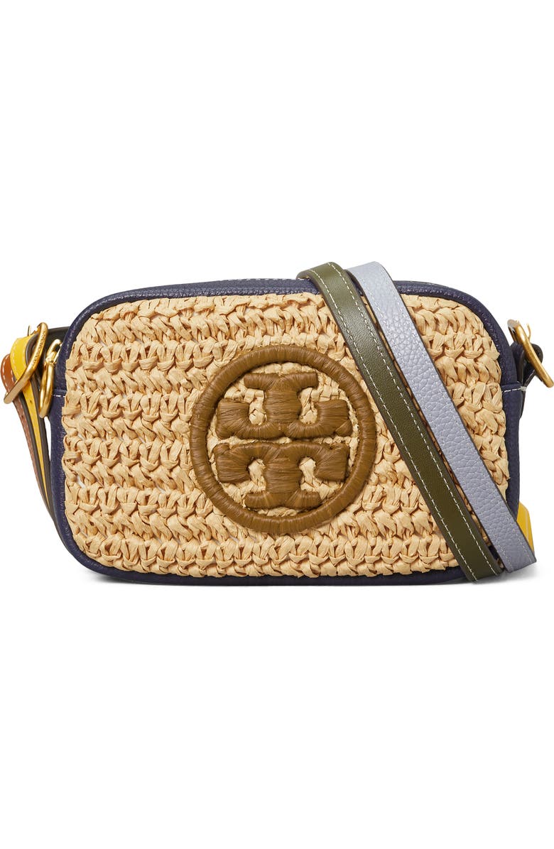 Tory Burch Perry Bombé Mini Straw Crossbody Bag, Main, color,
