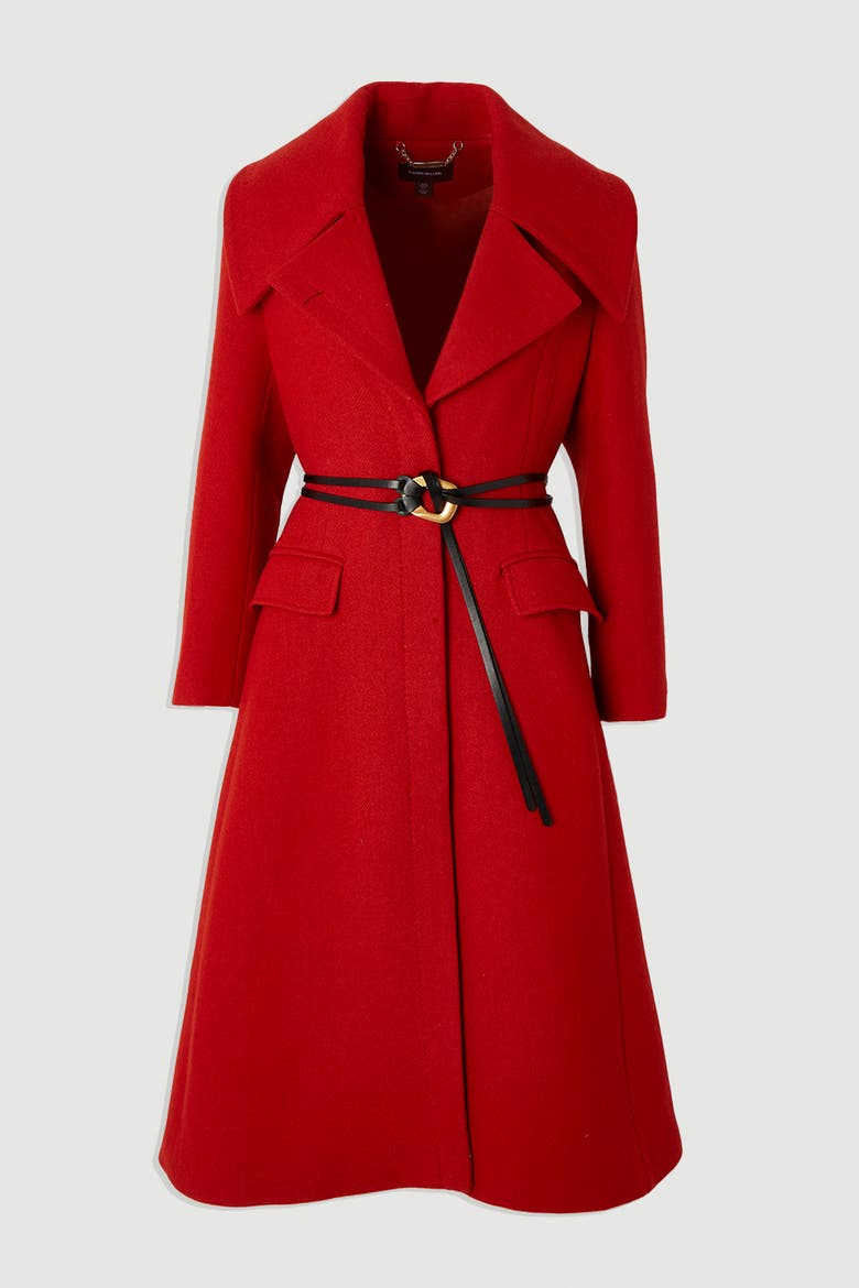 Wool Shawl Collar Belted Midi Coat, Alternate, color, Red