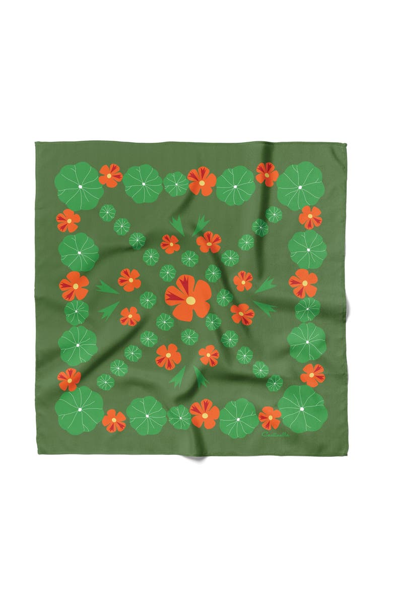 Nasturtium Garden Cotton Silk Bandana, Main, color, Green