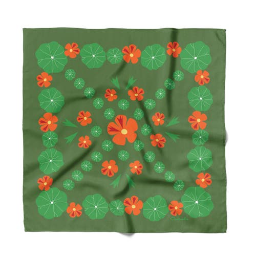 Centinelle Nasturtium Garden Cotton Silk Bandana In Green