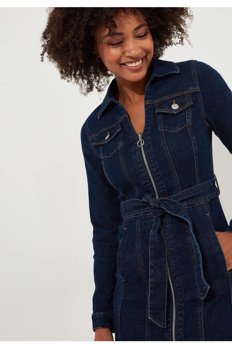 Belted Stretch Denim Dress, Alternate, color, DARK BLUE