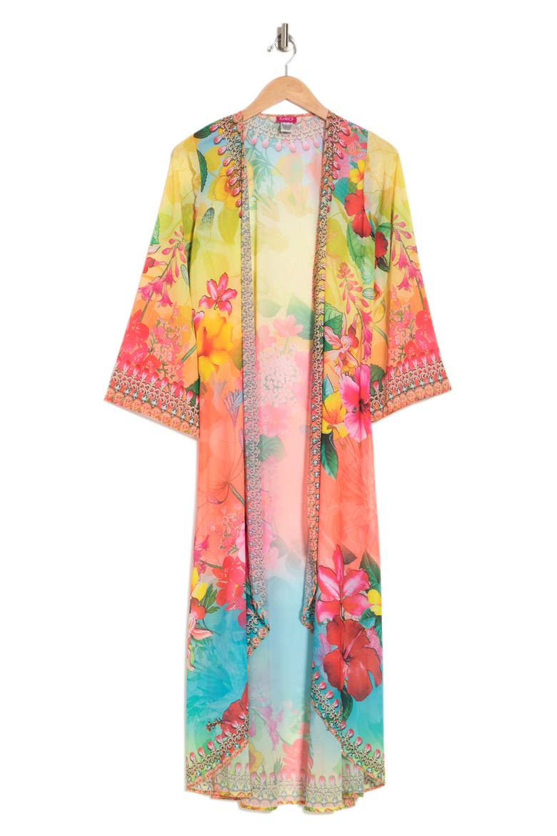 Blooming Floral Long Duster, Alternate, color, YELLOW