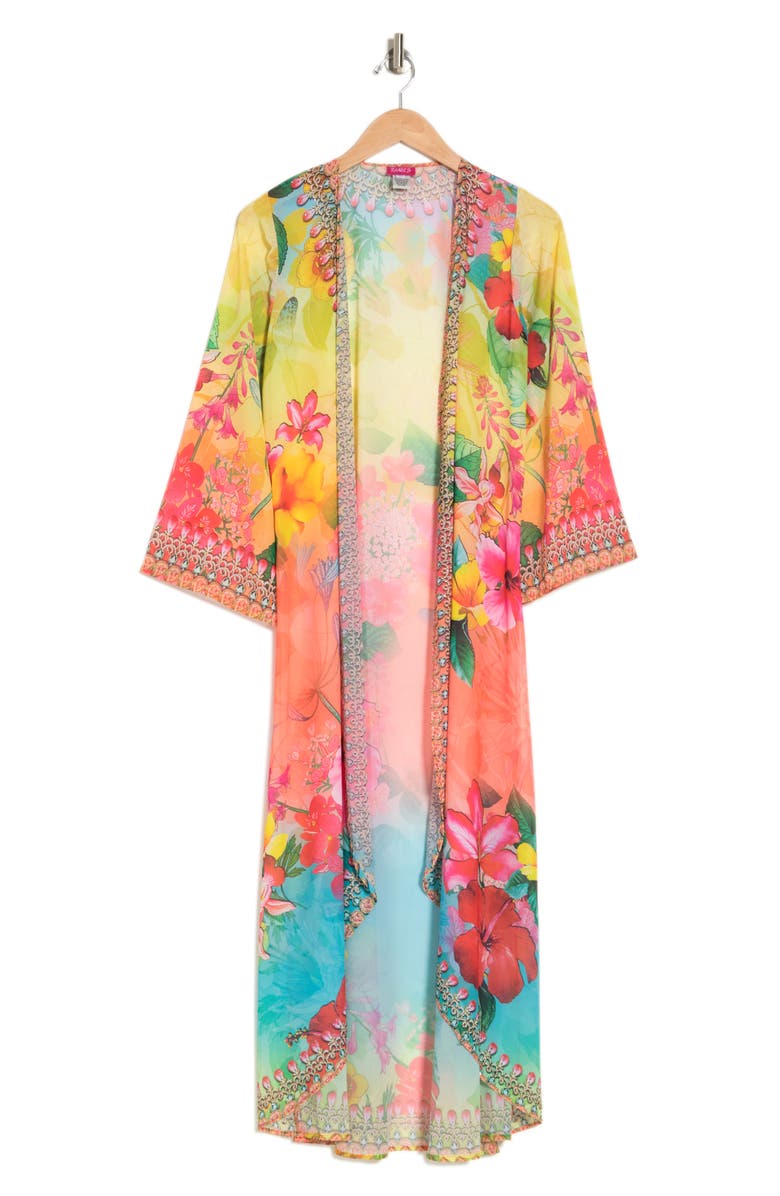 RANEES Blooming Floral Long Duster, Alternate, color, Yellow